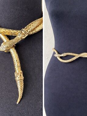 Authentic Whiting & Davis Mesh Snake Necklace Belt Signed Gold Choker Lariat 42”